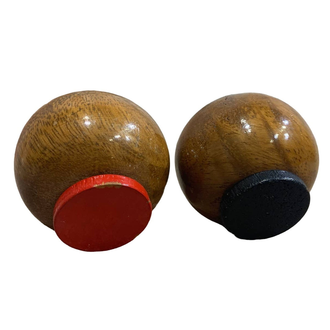 Vintage Minimalist Shiny Round Wooden Ball Sphere Salt Pepper Shaker Set