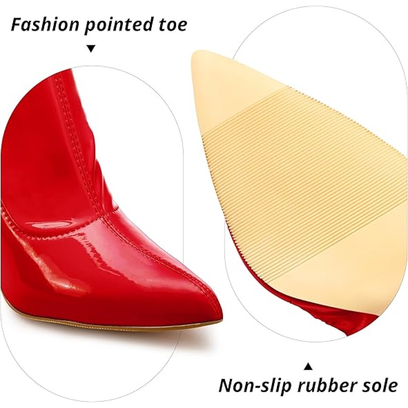 Wsheliu Womens Size 9 Red Faux Leather 4" Block Heel Thigh High Over Knee Boots