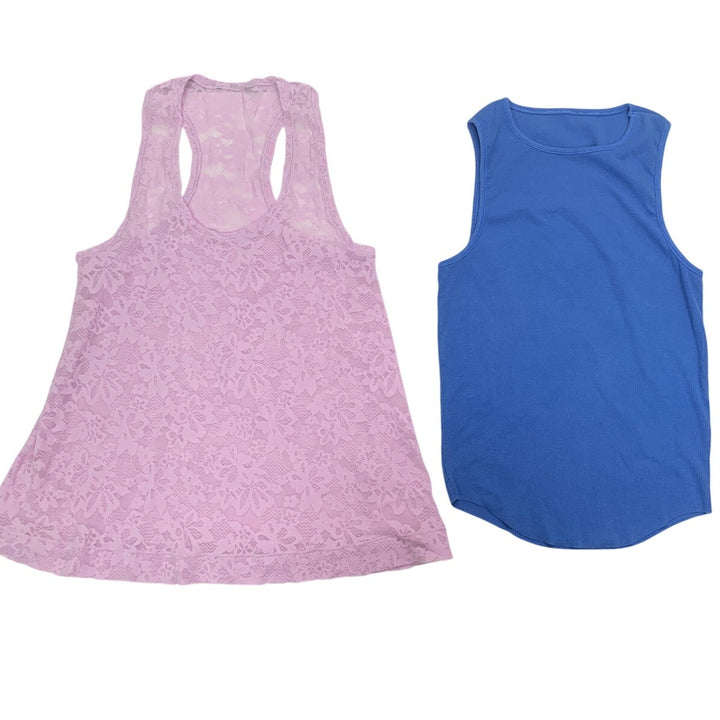 2 New American Eagle Womens Medium Sleeveless Lace Racer Back Ribbed Tank Tops