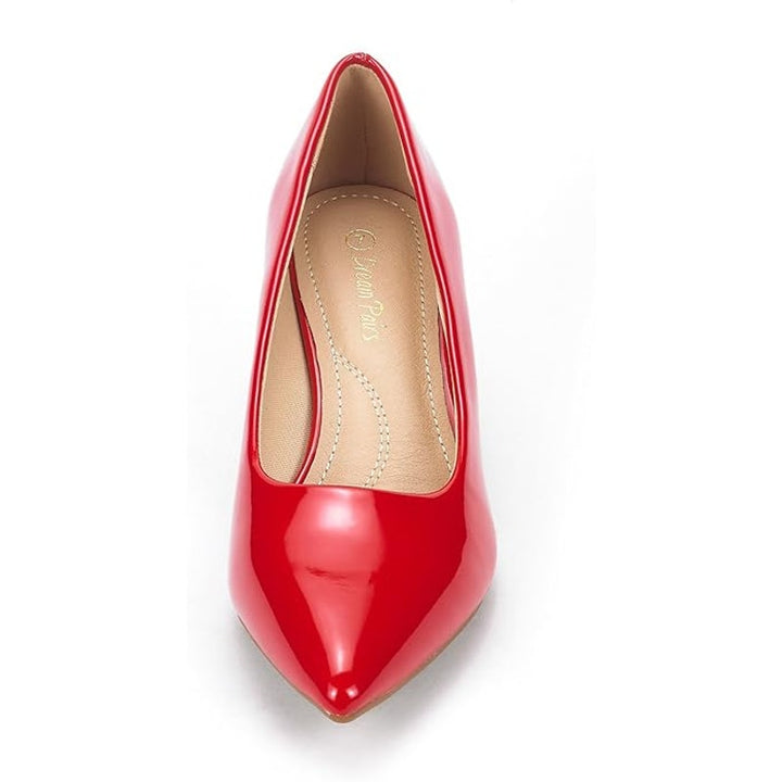 Dream Pairs Womens 8.5 Red Faux Leather 2.5" Heel Pointy Toe Slide On Pump Shoes