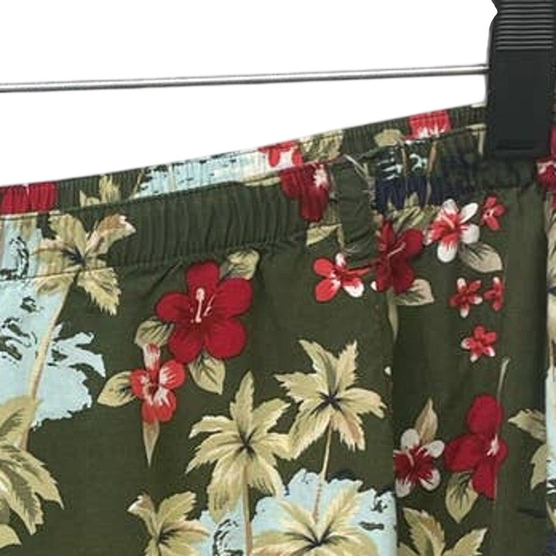 Basic Editions 3X Elastic Waist 100% Rayon Hawaiian Floral Palm Tree Pants