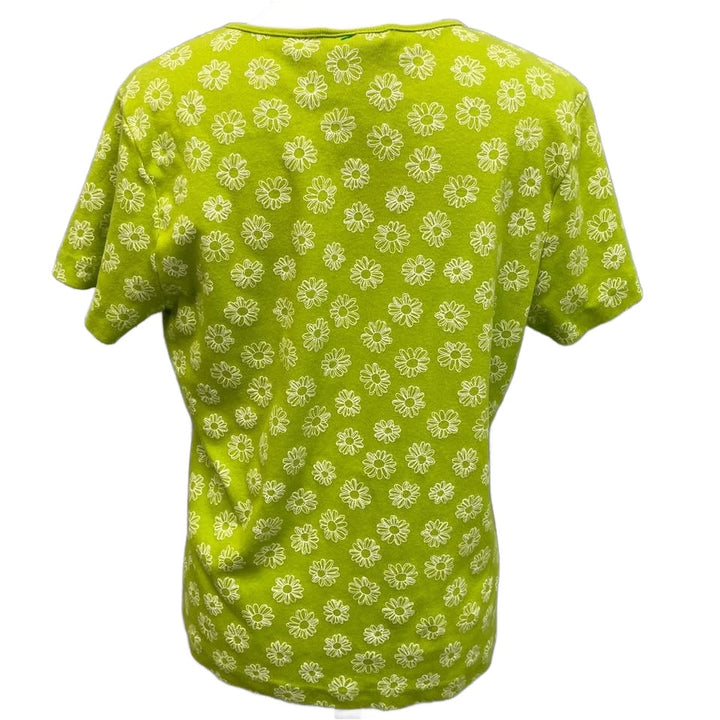 Hand Printed Upcycled Womens XL Dragonfly VNeck Short Sleeve Floral Tee Shirt