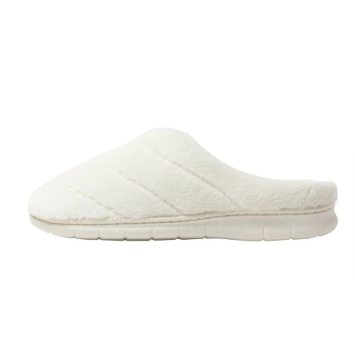 New In Box Dearfoams Women Small 5/6 Cream SlideOn Memory Foam Washable Slippers