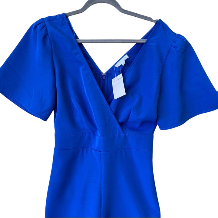 NWT New Socialite Womens Medium Short Sleeve Deep V Neck and Back Zip Jumpsuit
