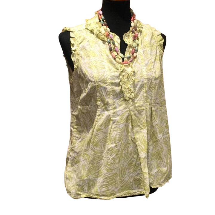 LOFT Medium 100% Cotton Ruffled Floral Sleeveless Frilly Tank Top bonus necklace