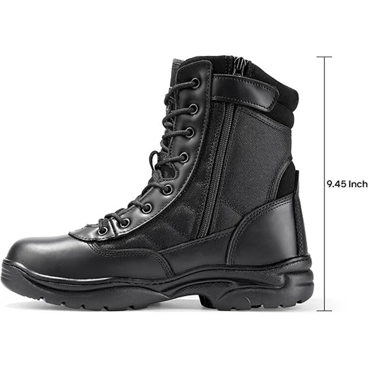New Nortiv8 Men Size 12 Black Leather Zip Lace Up Military Tactical Boots w Flaw