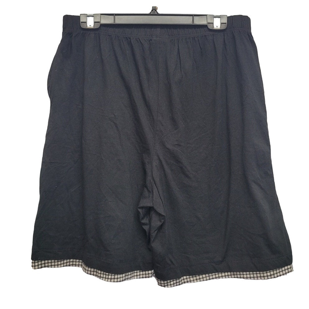New GreatLand Mens XL Black 100% Cotton Gingham Trim Sleep Shorts w Pockets