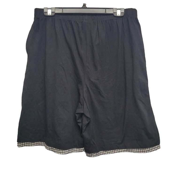 New GreatLand Mens XL Black 100% Cotton Gingham Trim Sleep Shorts w Pockets