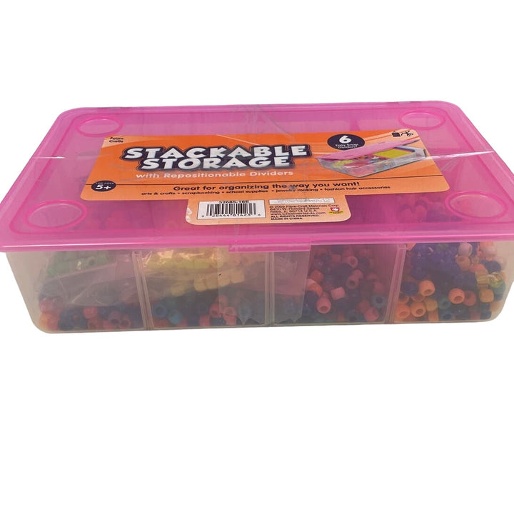 Plastic Craft Box Filled with Hundreds of Pony Beads Girls Fun Craft Lot