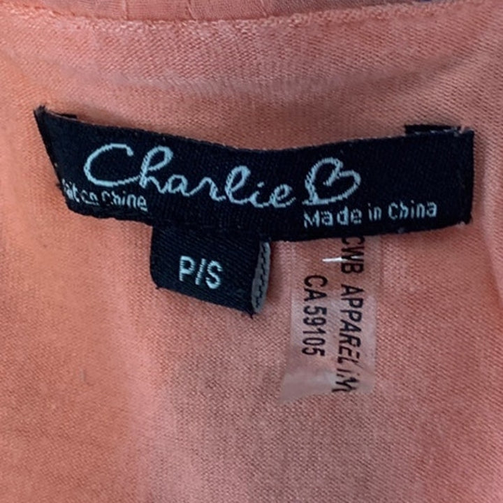 Charlie Womens Small Polka Dot Flowy Layered PolyBlend Short Sleeve Blouse Top