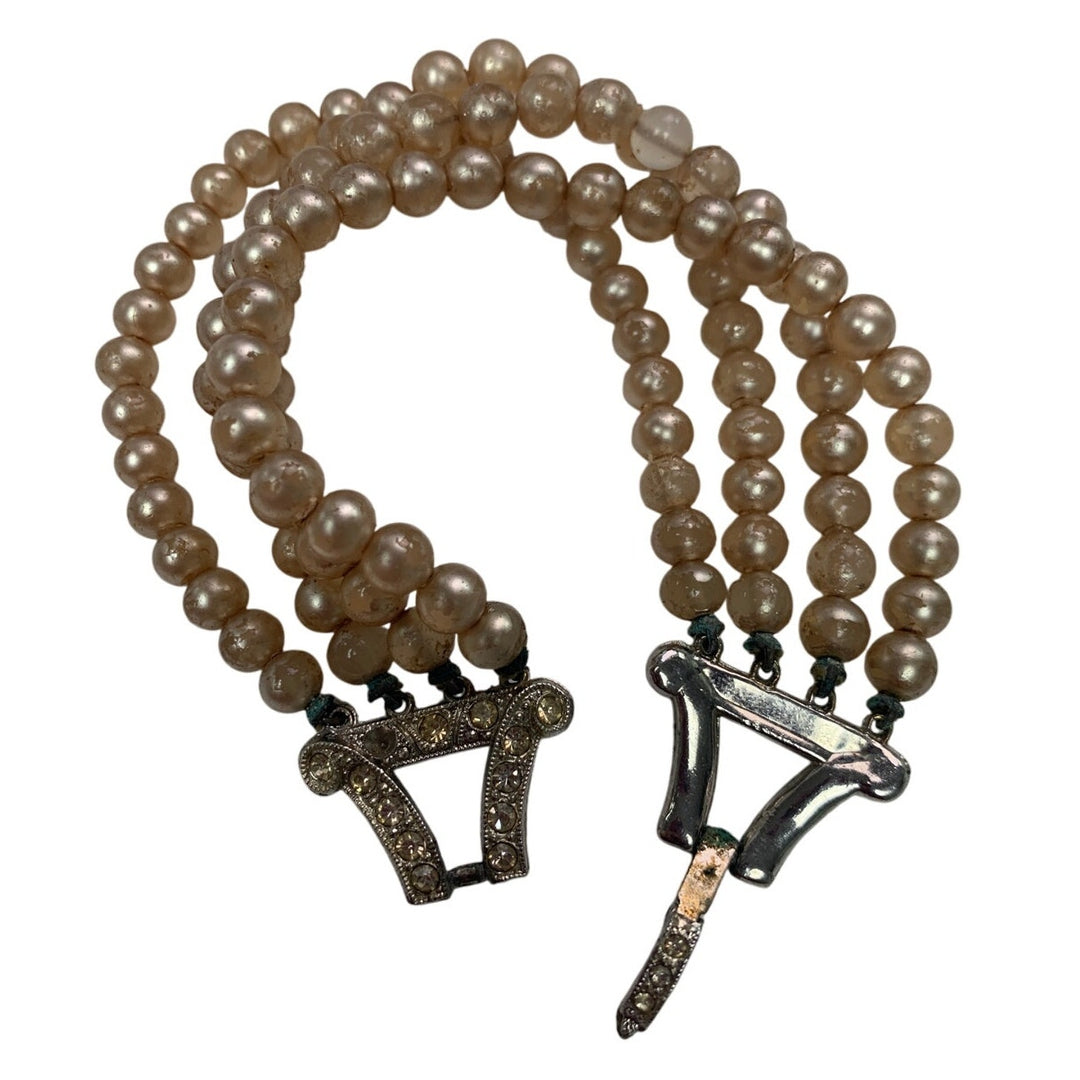 Vintage Faux Pearl 5-Strand Necklace &amp; Bracelet Set, Art Deco Style