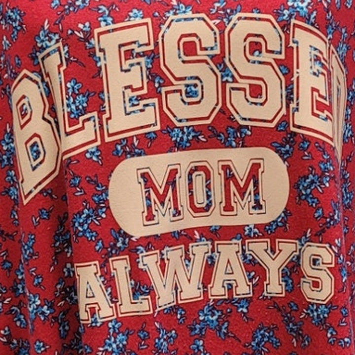 Elle Upcycled Floral “Blessed Mom” Cold-Shoulder Blouse, XL/XXL