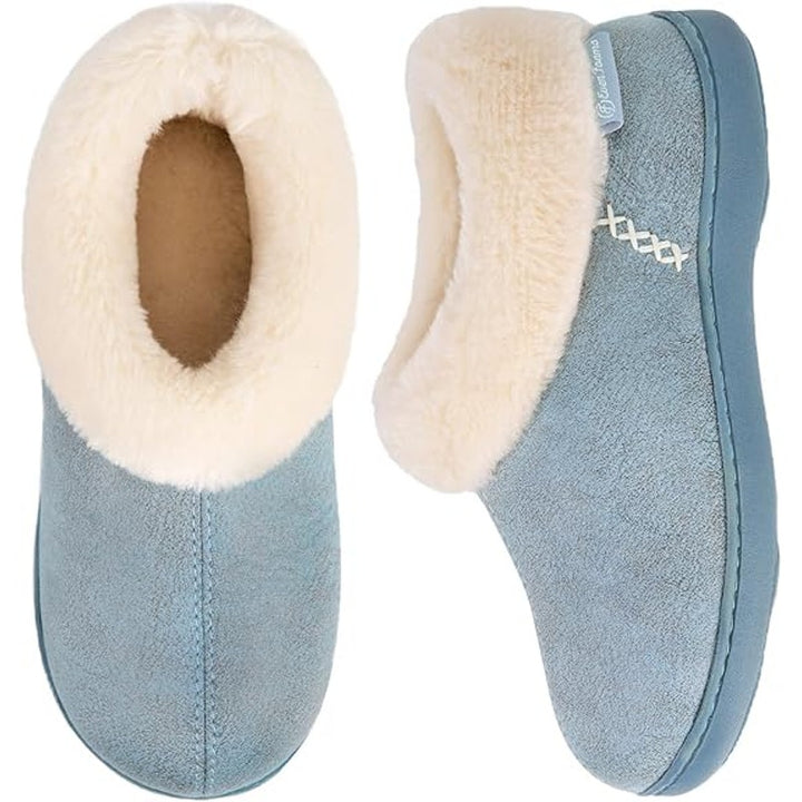 EverFoams Womens Size 5/6 Blue Microsuede Cozy Memory Foam Warm Winter Slippers