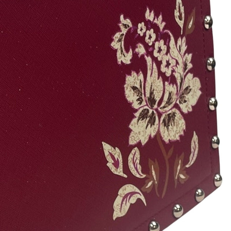 New White House Black Market WHBM Red Floral Faux Leather Envelope Purse w Studs