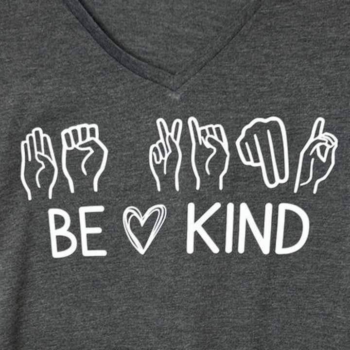 New Hand Printed Womens XL Be Kind ASL Sign Language Long Sleeve Tee Shirt