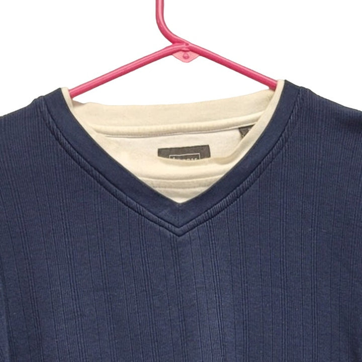 Haggar Mens 2XL 100% Cotton Textured Striped Layered Look Long Sleeve Sweater