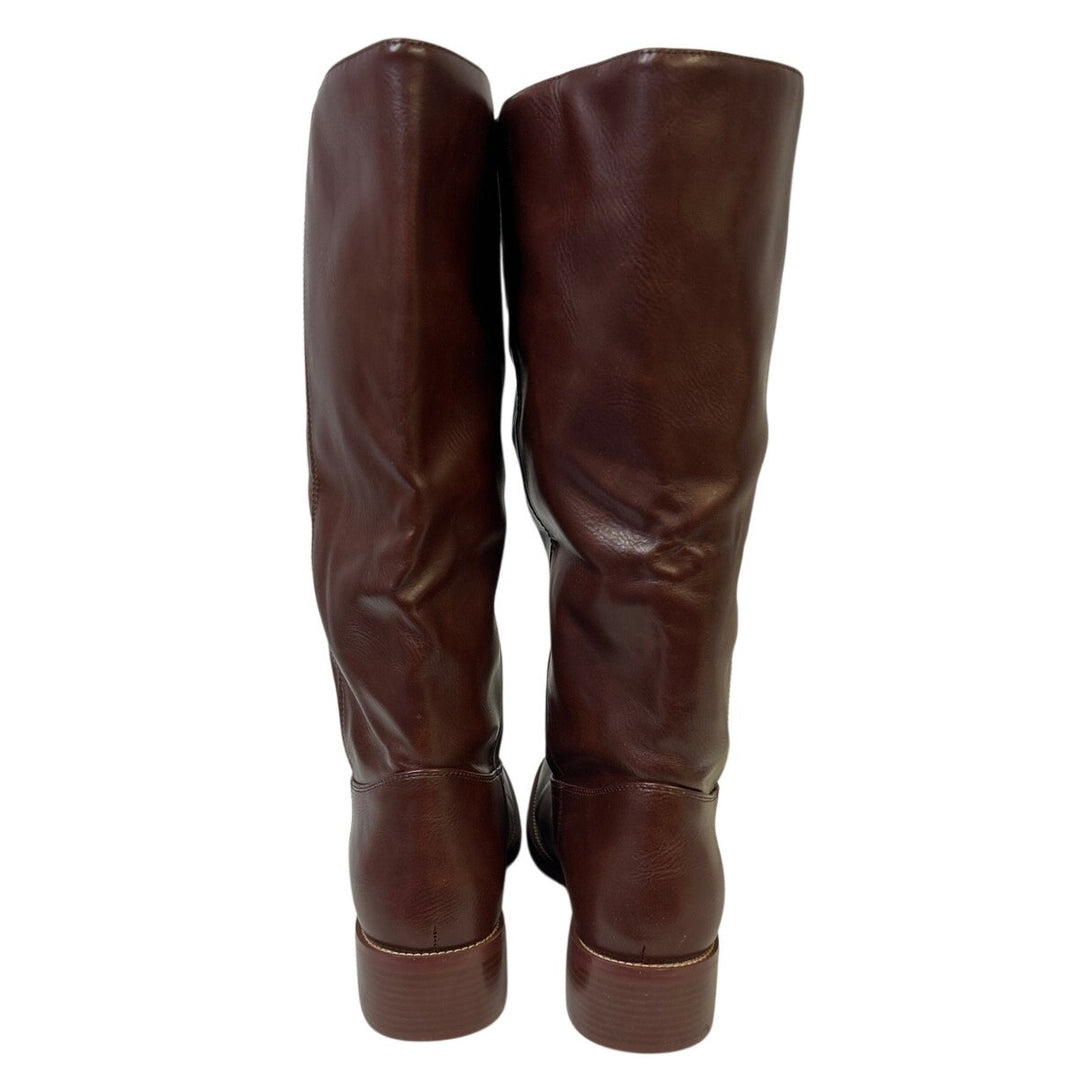 FemFlame Womens 8.5 Dark Brown 1.5" Heel Knee High Boots Closed Square Toe Shoes