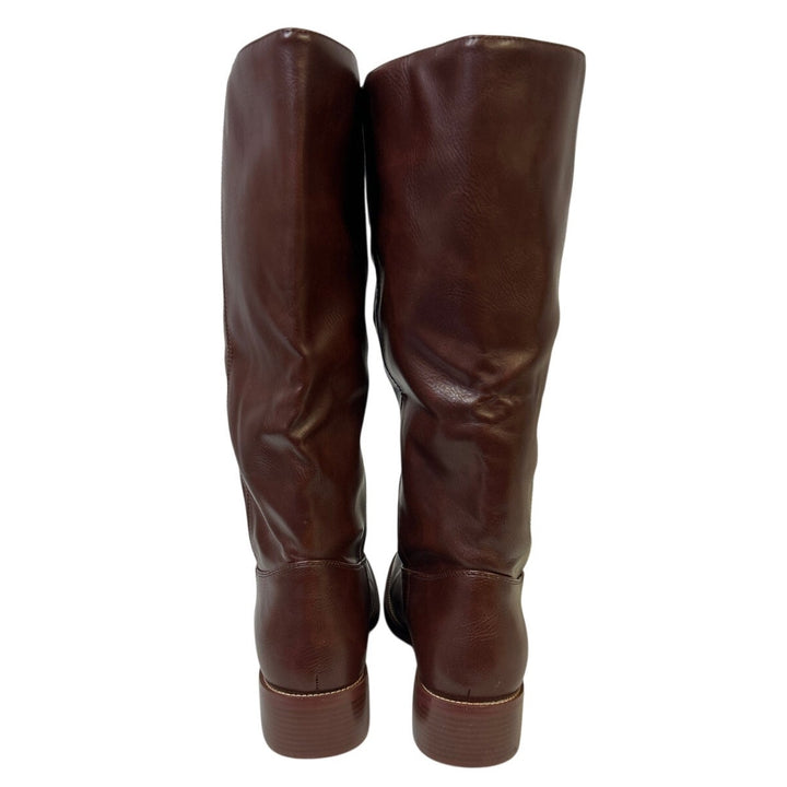 FemFlame Womens 8.5 Dark Brown 1.5" Heel Knee High Boots Closed Square Toe Shoes
