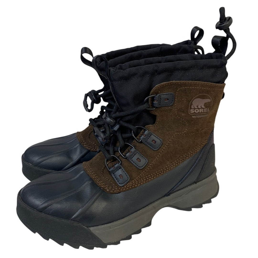 Sorel Mens Size 9 Brown Black Boots Drawstring Lace Up Waterproof Hiking Shoes