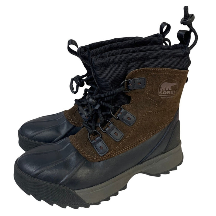 Sorel Mens Size 9 Brown Black Boots Drawstring Lace Up Waterproof Hiking Shoes