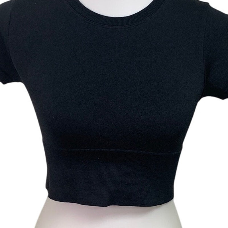 New OFFLINE By Aerie Womens Small Black Sidewalk Seamless Cropped T-Shirt Tee