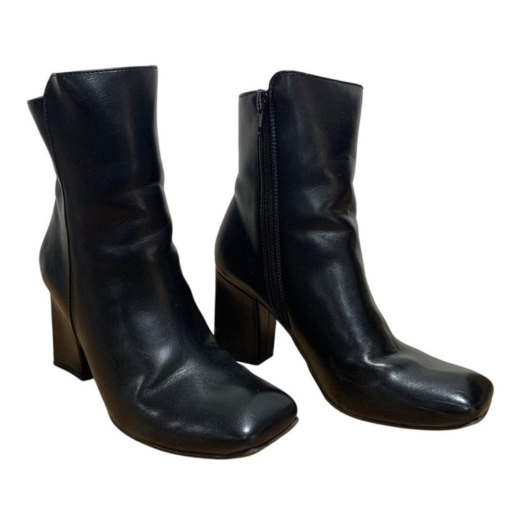 Mysoft Womens Size 6 Black 3" Heel Ankle Boots Closed Square Toe Side Zip Shoes