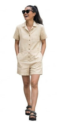 New Eddie Bauer Womens Ecru Cream Hemplify Button Front Collared Utility Romper