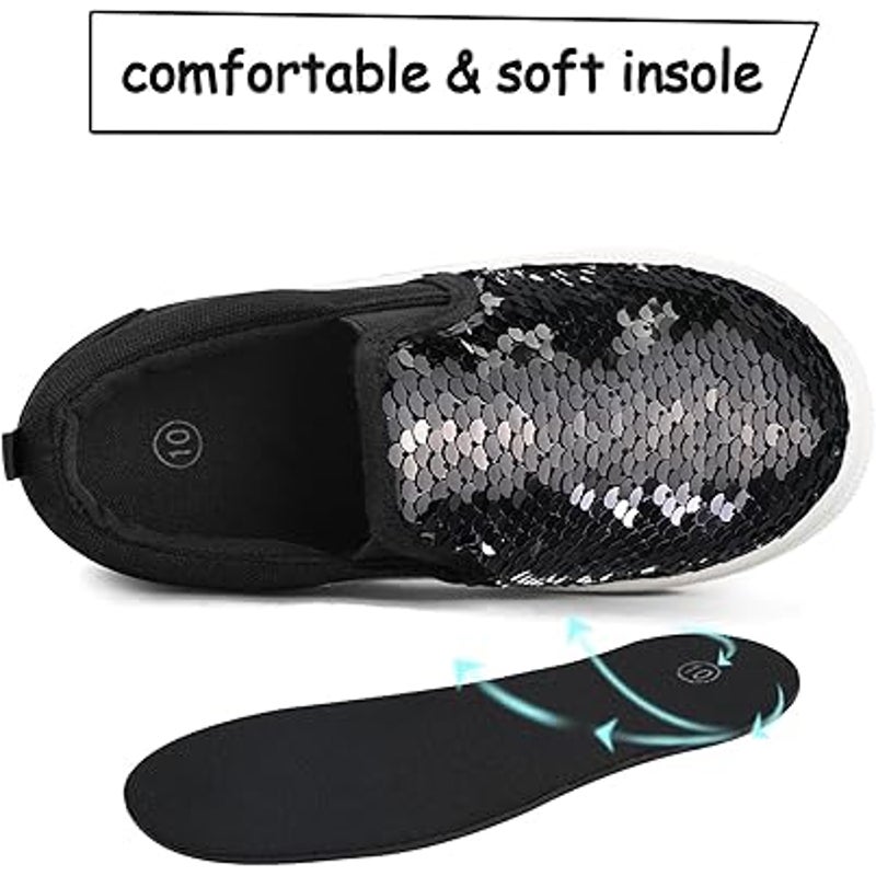 K KomForme Toddler Girls Size 8 Black Slip On Sneaker Sequin Canvas Shoes