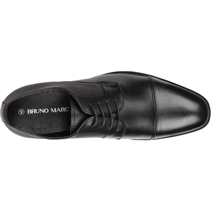 Bruno Marc Mens Size 7 Black Lace Up Faux Leather Small Heel Oxford Dress Shoes