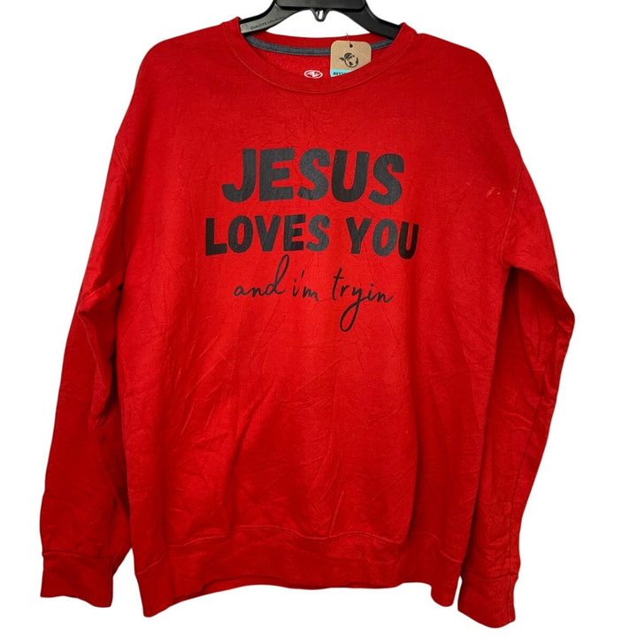 Upcycled Hand Printed Womens Medium Jesus Loves You And I&