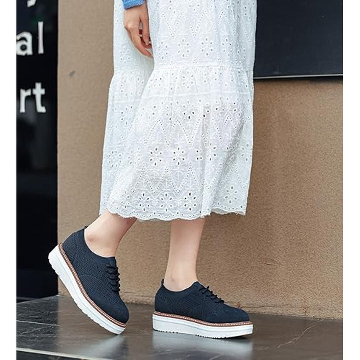 Dadawen Womens Size 8.5 Navy Mesh Lace Up 1.5" Platform Sneaker Oxford Shoes
