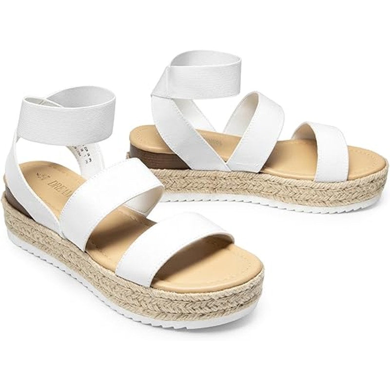 Dream Pairs Womens 9 White Elastic Ankle Strap Open Toe 2.25" Platform Sandals