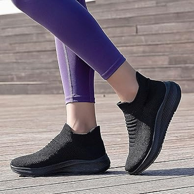 Shulook Womens Size 8 Black Mesh Slip On Breathable Comfort Walking Shoes
