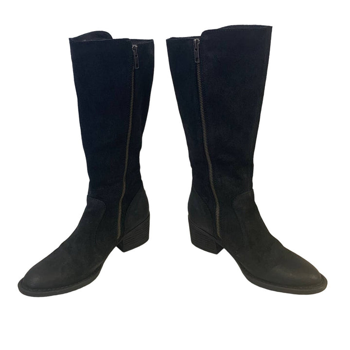Born Womens US Size 6 Genuine Suede Leather Zip Up Mid Calf 2" Heeled Boots