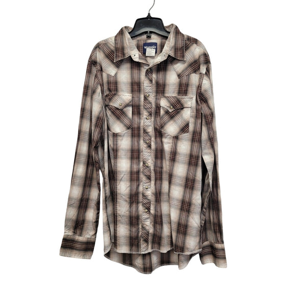 Wrangler Mens Large PolyCotton Long Sleeve Plaid Pearl Snap Up Western Shirt