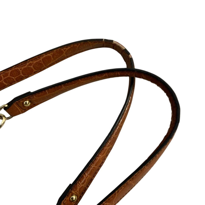Anne Klein Faux Crocodile Brown Leather Handbag Purse Gold Chains Pockets