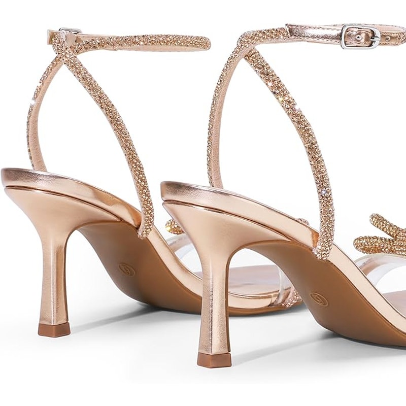 Dream Pairs Womens Size 10 Champagne Shiny Bow Open Toe Clear Strap 3.5" Heels
