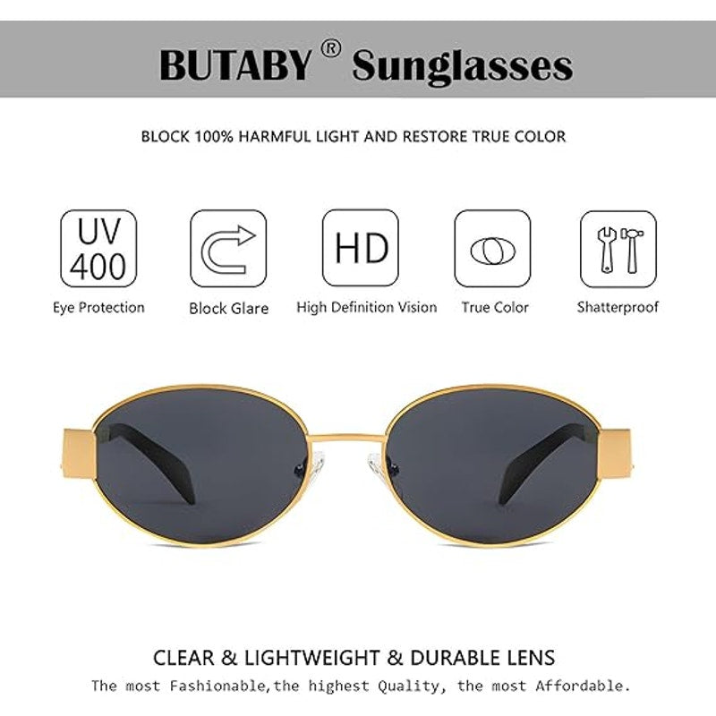 New Butaby Womens 2 Pairs Retro Oval UV400 Protection Gold Rim Sunglasses