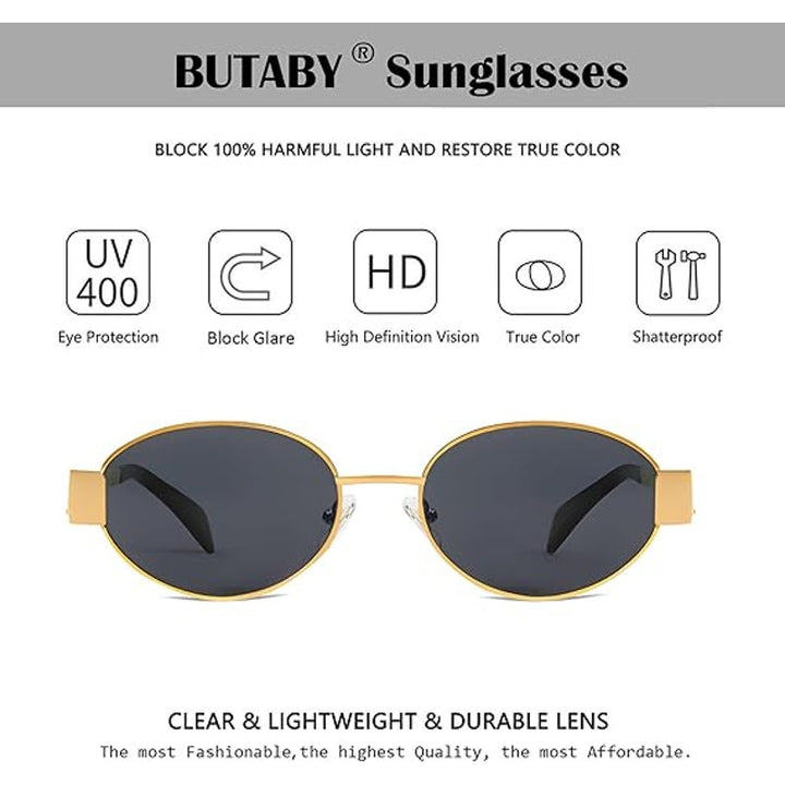 New Butaby Womens 2 Pairs Retro Oval UV400 Protection Gold Rim Sunglasses