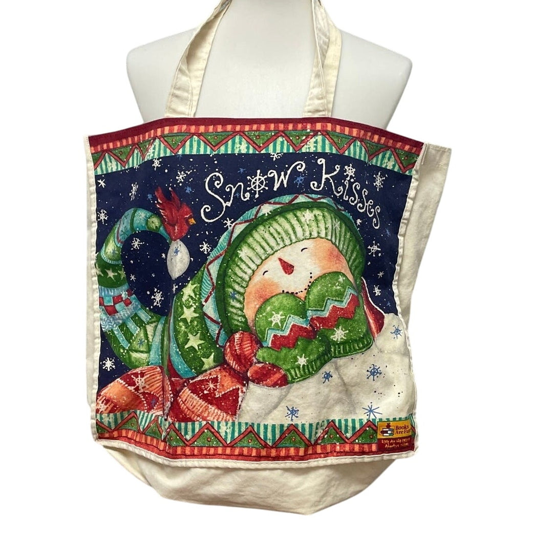 Books Are Fun Snow Kisses Large Double SIded Canvas Tote Book Carry All Bag
