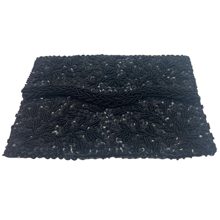 Vintage Black Beaded Small Foldover Evening Event Envelope Clutch Purse Handbag