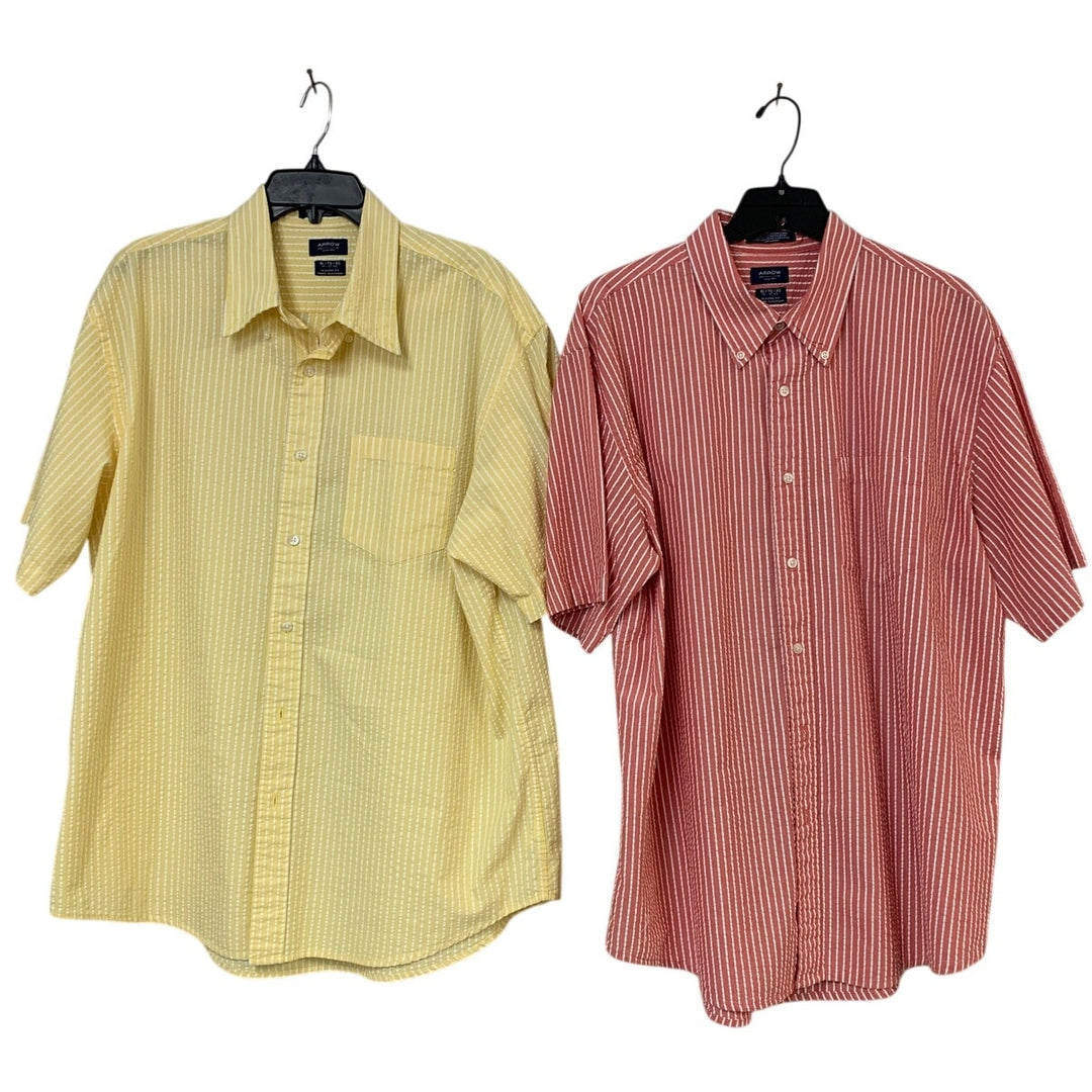 Lot of 2 Arrow Mens XL CLassic Fit Striped Long Sleeve Button Down Shirts