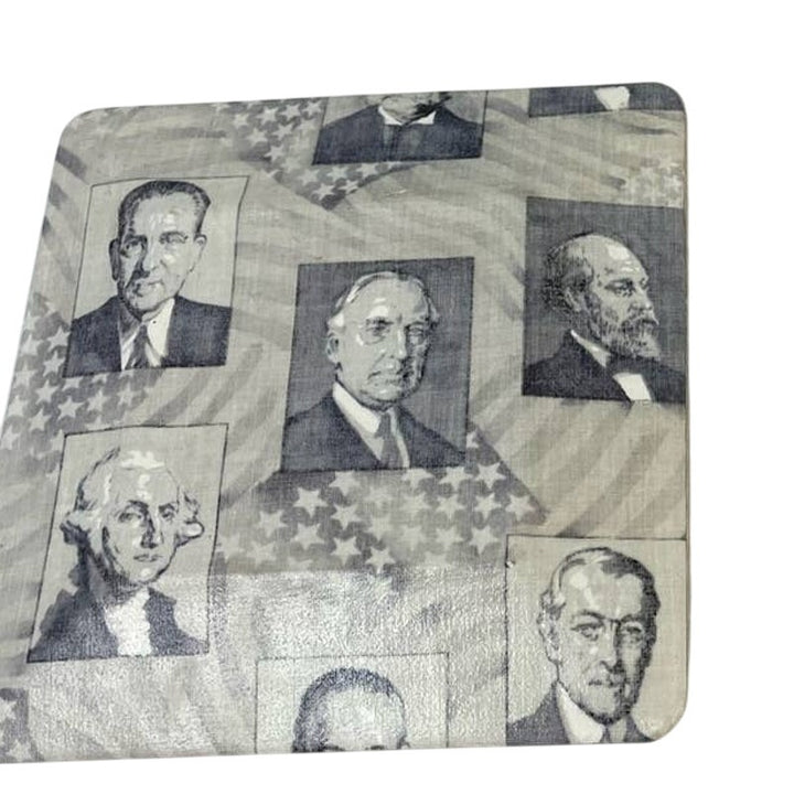 Pair of Handmade Decoupage US President Fabric Square Table Decor Glass Plates