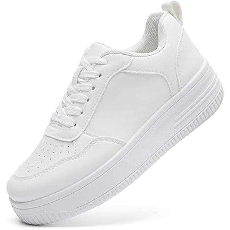 Memon Womens Size 11 White Faux Leather Basic Lace Up Platform Sneaker Shoes
