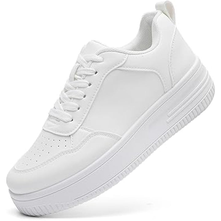 Memon Womens Size 11 White Faux Leather Basic Lace Up Platform Sneaker Shoes