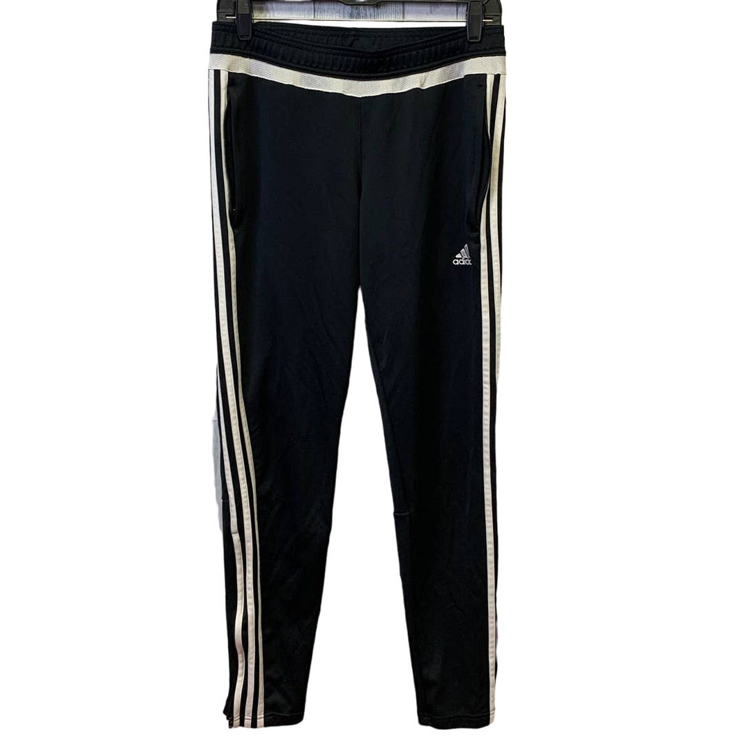 Adidas Womens Medium Black w White Stripe Athletic Fit Pants Ankle Zippers