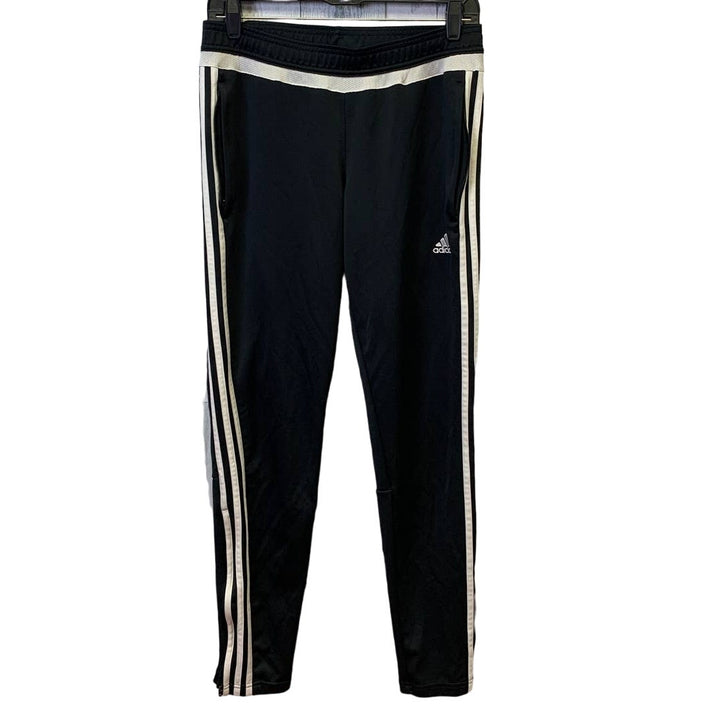 Adidas Womens Medium Black w White Stripe Athletic Fit Pants Ankle Zippers