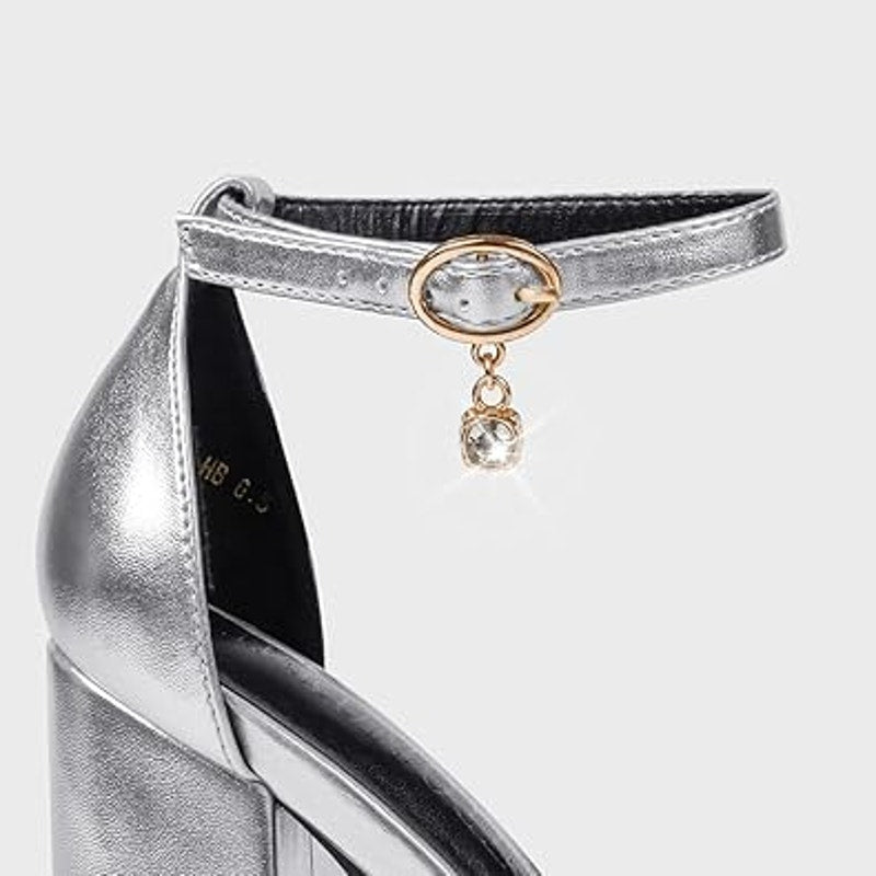 Merumote Womens 10 Disco Silver 6.5" Platform Heel Closed Toe Ankle Strap Shoes