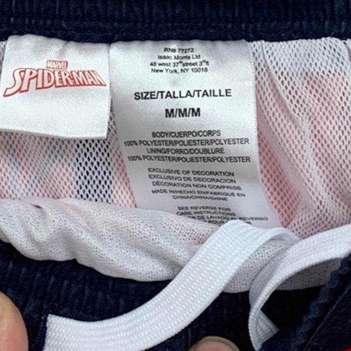 NWT New Marvel Spiderman Boys Medium Webbing Lined Swimming Swim Trunks