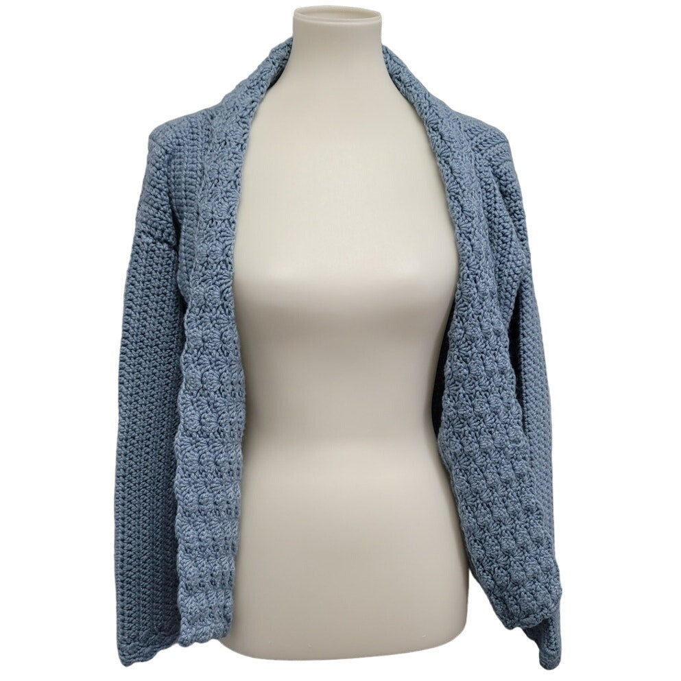 Handmade Womens Medium Acrylic Yarn Scalloped Edges w Pockets Cardigan Sweater